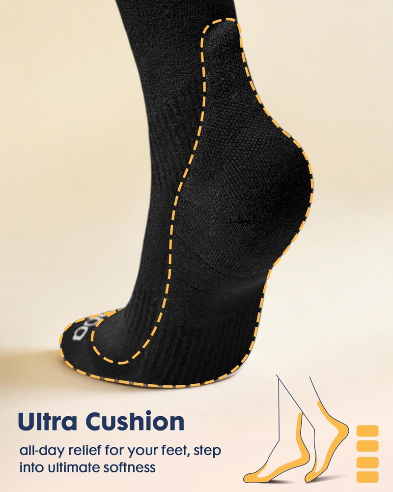 Lalapapa Extra Cushion Cotton Compression Socks for Women Men - 20-30mmHg Ankle Arch Support Socks for Flying Travel Nurse, Comfortable Breathable, 2 Pairs Black & Black, L / XL