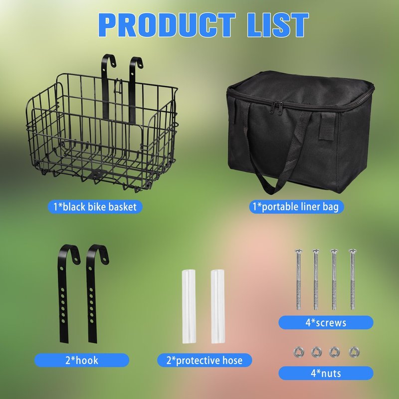 Yezmo Bike Basket, Bike Basket Front with Portable Waterproof Liner Bag Ebike Basket Accessories for Women Men Carrying Small Pet Dogs, Fruit & Grocery