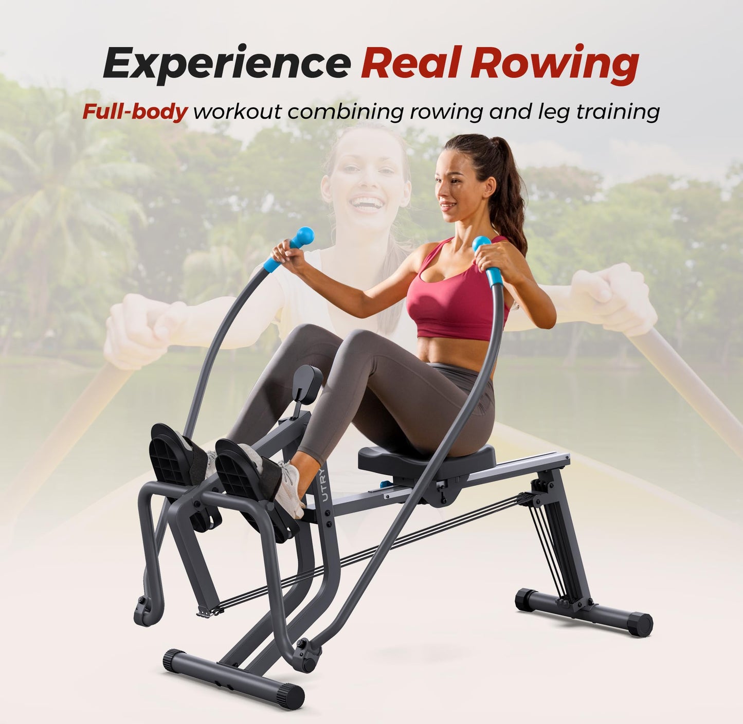 UTRYUP Sculls Rowing Machine, Compact Rowing Machines for Home, Extra-Long Rail, 265 lbs Weight Capacity