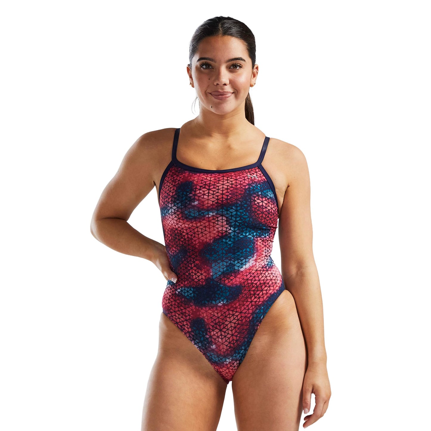 TYR Women's Standard Durafast Elite Diamondfit Swimsuit, Red/Multi, 30