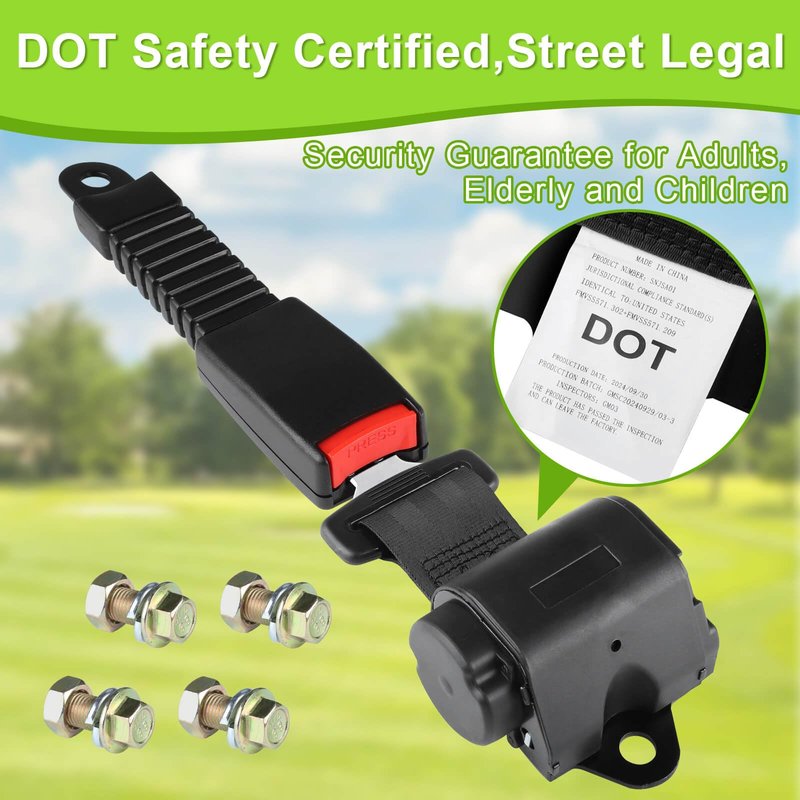 Retractable 61" DOT Golf Cart Seat Belts Kit Street Legal Universal for All Users Compatible for EZGO TXT Yamaha Club Car Golf Carts(NOT FIT 2 Passenger Club Car Precedent Yamaha G29 Drive EZGO RXV)