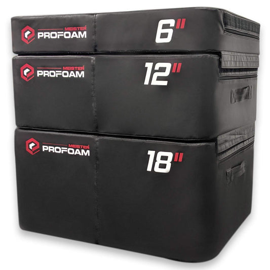 Meister PROFOAM Plyo Boxes - Foam Plyometric Jump Boxes for Professional Gyms - Black - 3 Box Set (18", 12", 6")