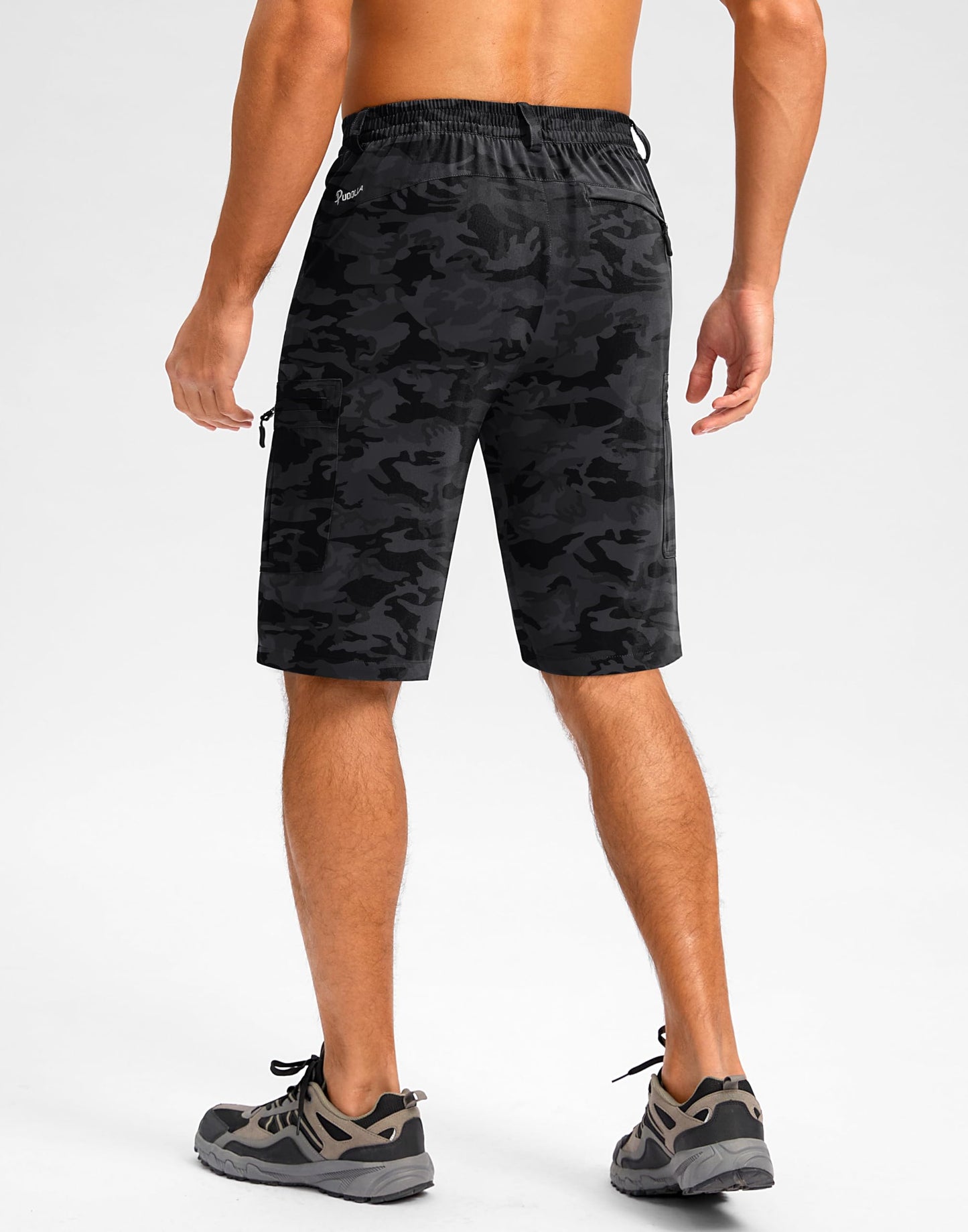 Pudolla Men's Hiking Shorts 11" Lightweight Cargo Work Shorts for Men Summer Travel Golf Casual Outdoor with 5 Pockets(Black Camo XX-Large)