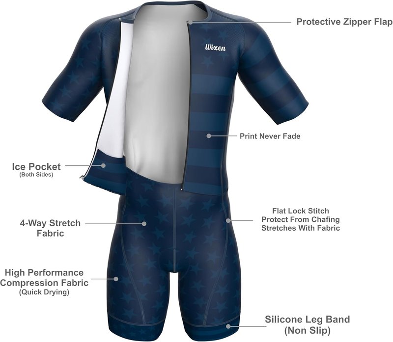 Men's Aero Triathlon Suit - Quick Dry, Breathable Skinsuit with Rear Pockets for Swim, Bike, Run | Size Options Available