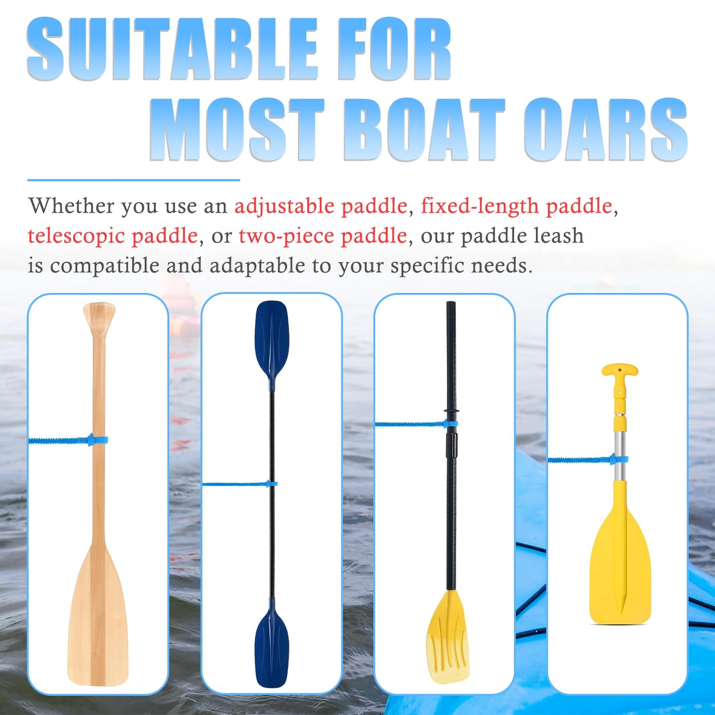 NVAAV 1/2/4 Pack Kayak Paddle Board Tether Leash Stretchable Strap Lanyard Rope, 3.3-7 Feet with Carabiner for SUP Kayaking Boating Canoeing Fishing Pole Rod or Other Gear