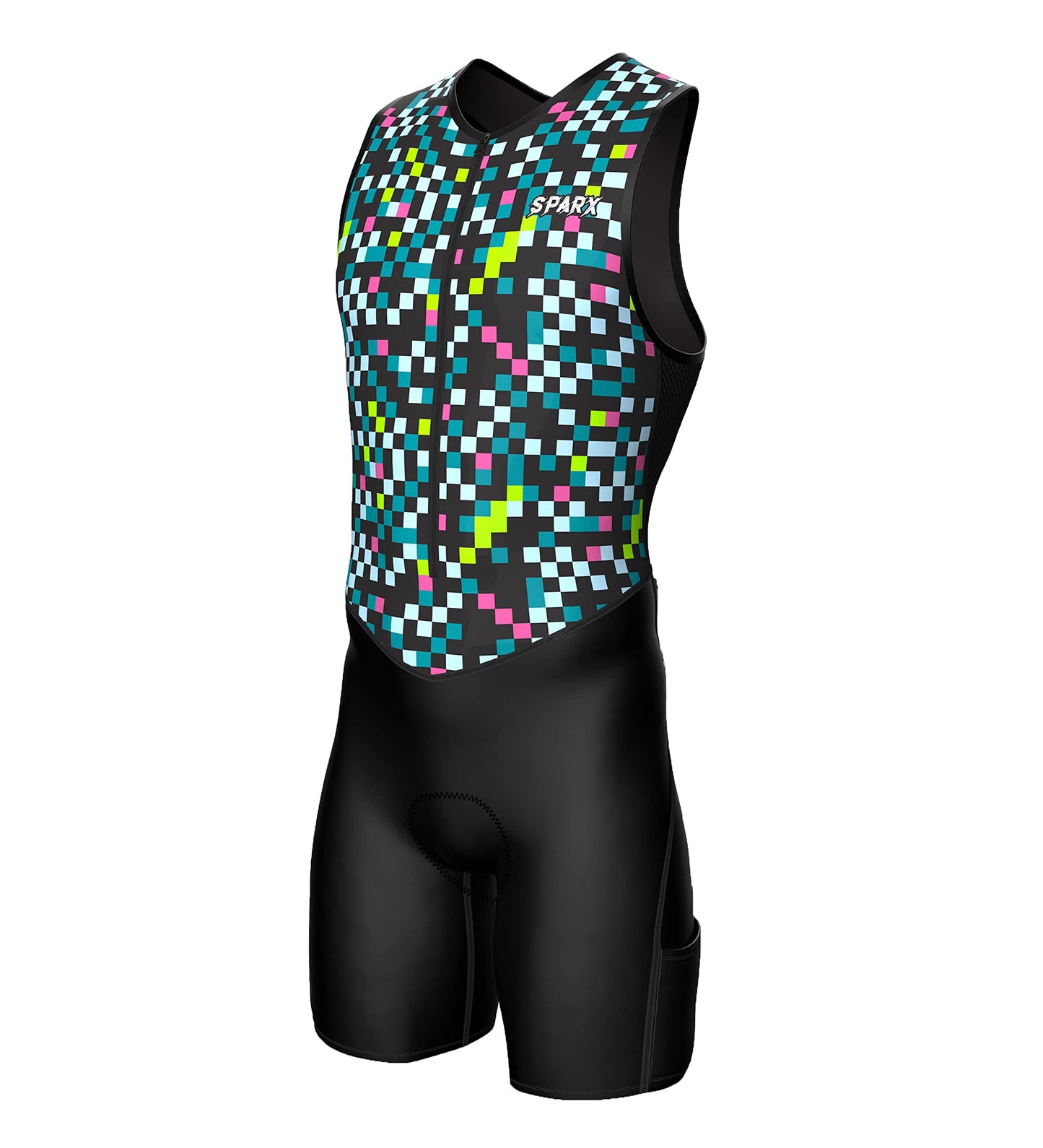 Sparx Men's Premium Triathlon Suit – Padded, Quick-Dry, Compression Fit, Lightweight Tri Suit for Swim, Bike, Run Race & Training (Small, ColoredCubes)