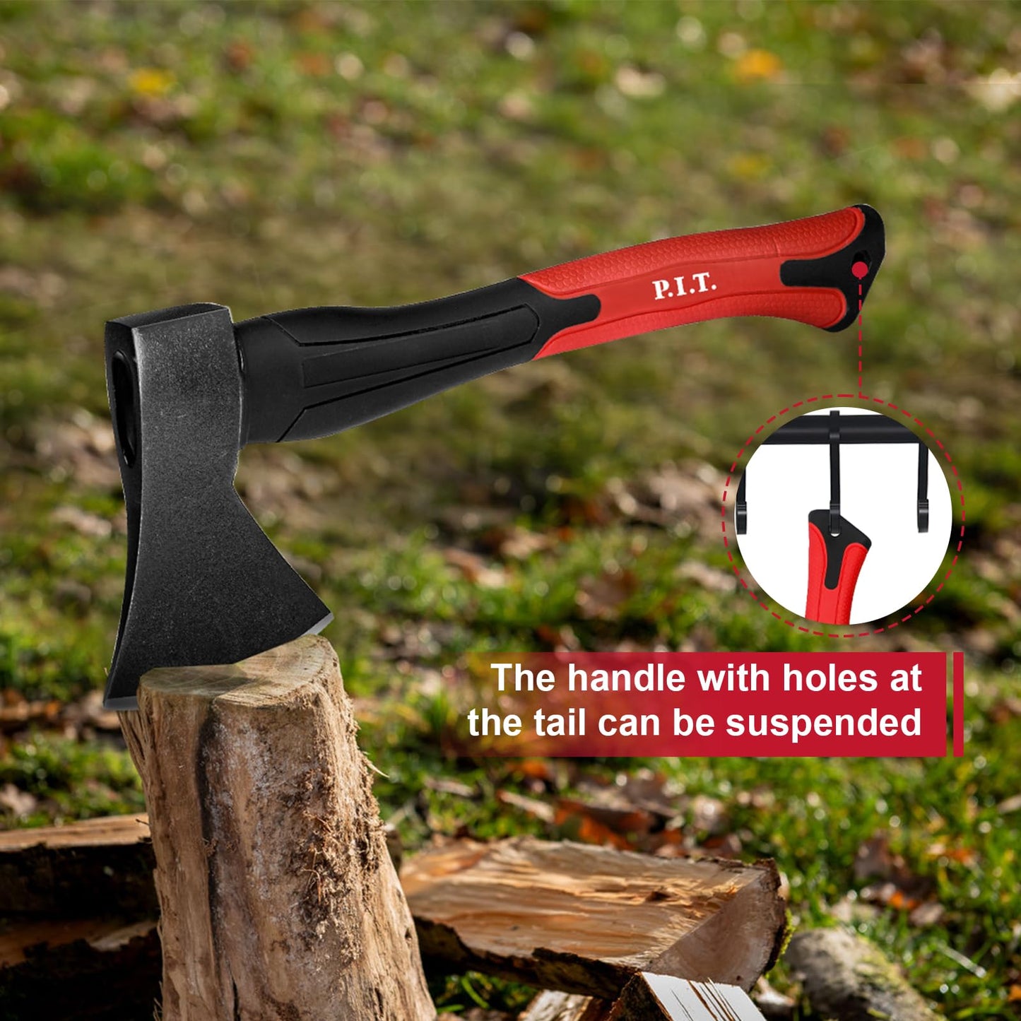 P.I.T. 15" Hatchet Axe, Camping Outdoor Hatchet for Wood Splitting and Chopping, Forged Steel Blade with Sheath,Shock Absorbing Fiberglass Anti-Slip Handle, Multi-Use Axe