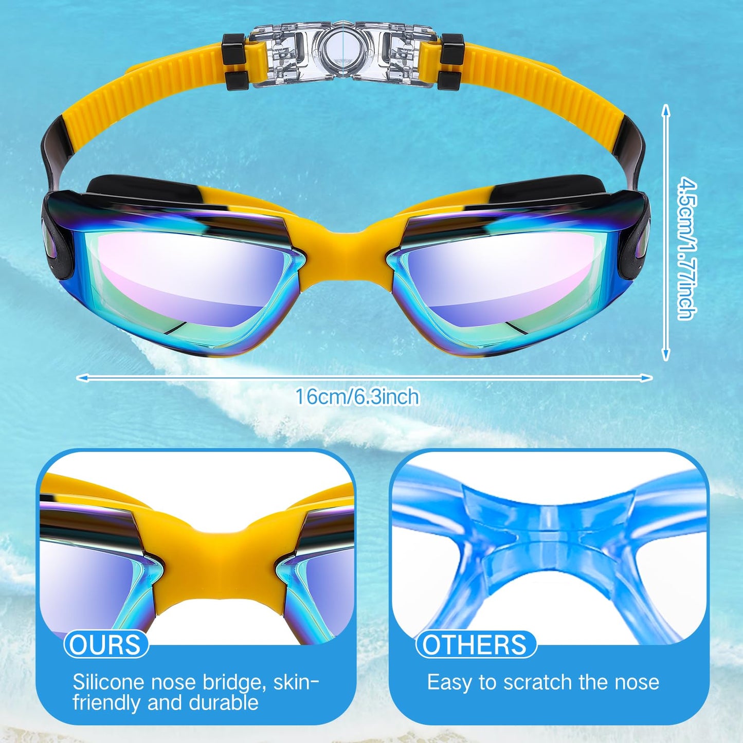 Konohan 8 Pack Kids Swim Goggles for Adult Kid Swimming Glasses Anti Fog Silicone No Leak Swim Glasses Ear Plug Nose Clip(Fashion Colors)