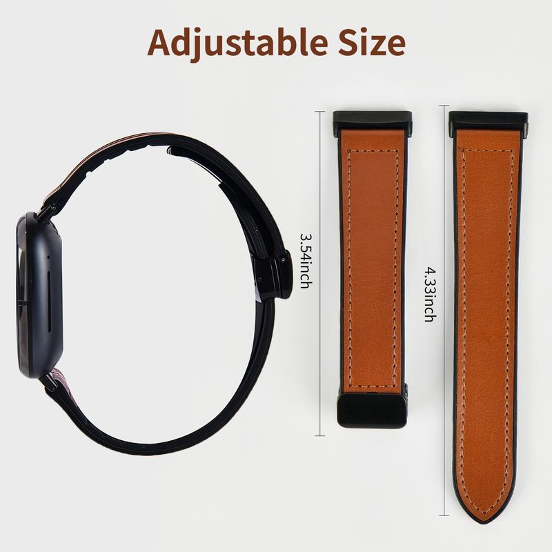 Magnetic Leather Bands Compatible with Fitbit Versa 4/Fitbit Versa 3/Sense 2/Sense 1,Genuine Leather Band Replacement Accessories Strap for Women Men (Black)