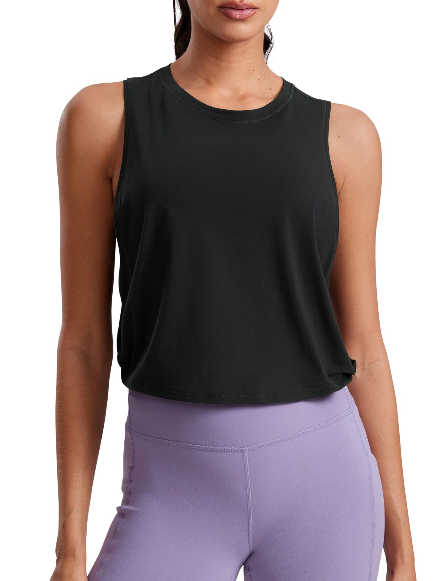 CRZ YOGA Pima Cotton Large Armhole Tank Tops for Women - Workout Sport Athletic Yoga Running Gym Loose Crop Sleeveless Shirts Black Small
