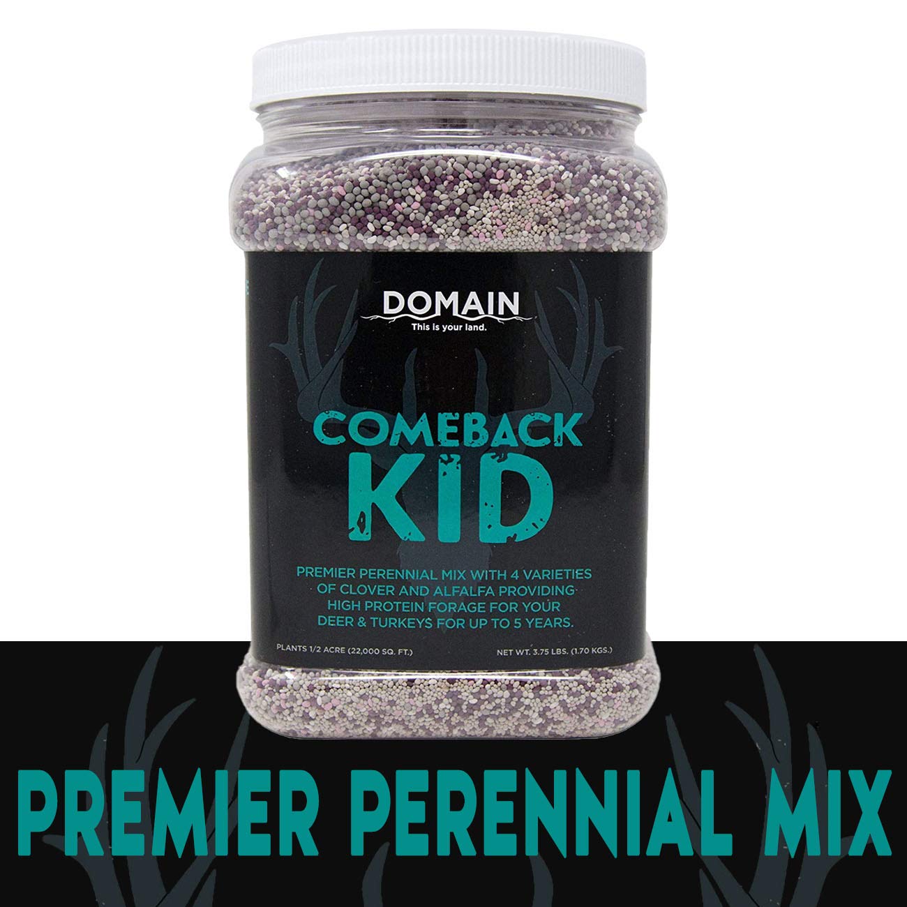 Domain Outdoor Comeback Kid Food Plot Seeds for Deer, Special Varieties of Clover & Alfalfa, Great to Plant in Spring, High Protein Forage, Year-Round Attraction, Lasts up to 5 Years, 1/2 Acre