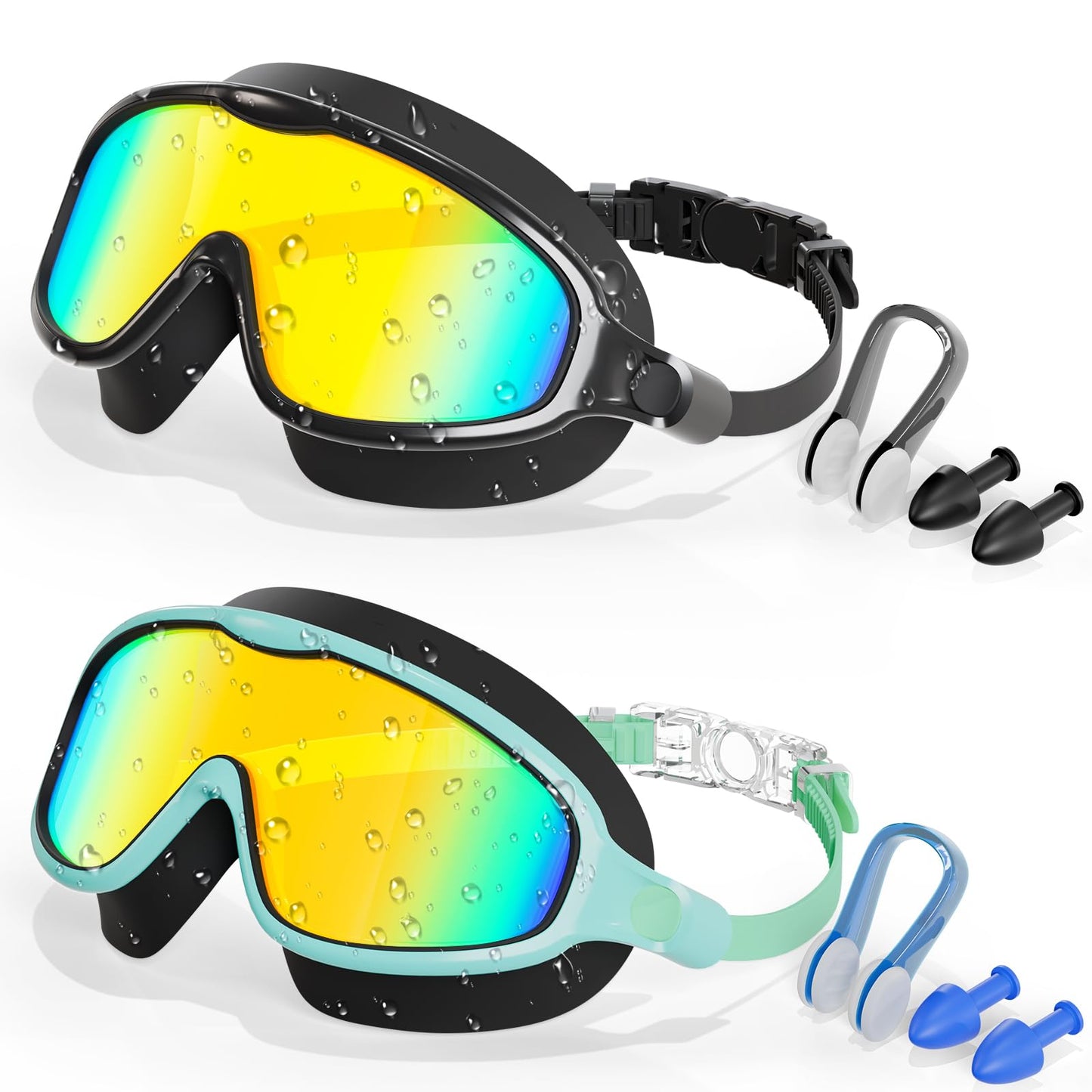 Aegend Swim Goggles for Kids Youth 3-14 – 2 Pack Wide Frame Anti-Fog Anti-UV Clear Vision Swimming Goggles for Beginners, Swimmers – Ideal for Pool, Beach, Swim Lessons, Summer Vacation