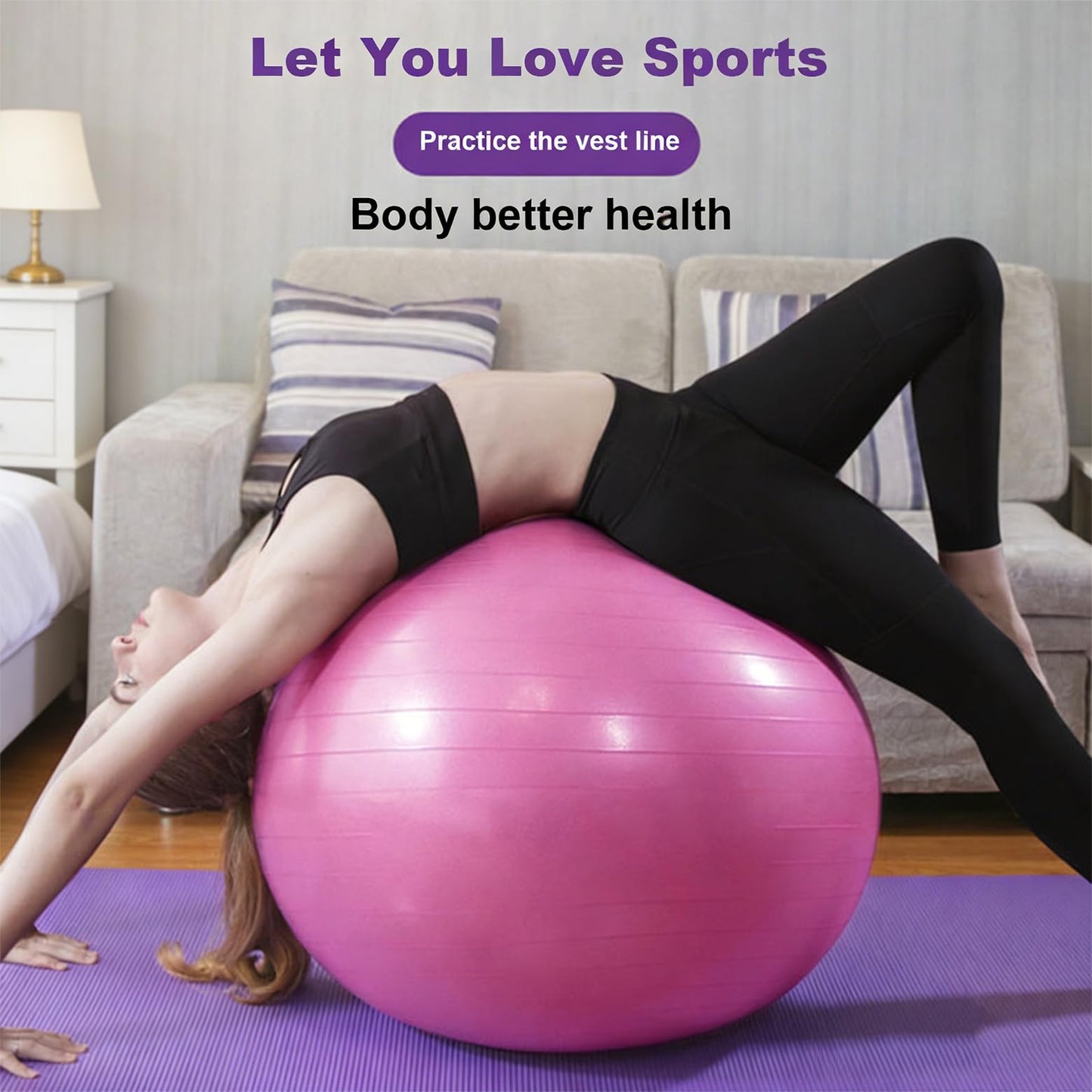Yoga Exercise Ball, Balance Pregnancy Ball(25in /65cm) with Pump, Explosion-Proof Heavy Duty Swiss Balls for Fitness, Body Balance, and Physical Therapy, Posture Training/Pink