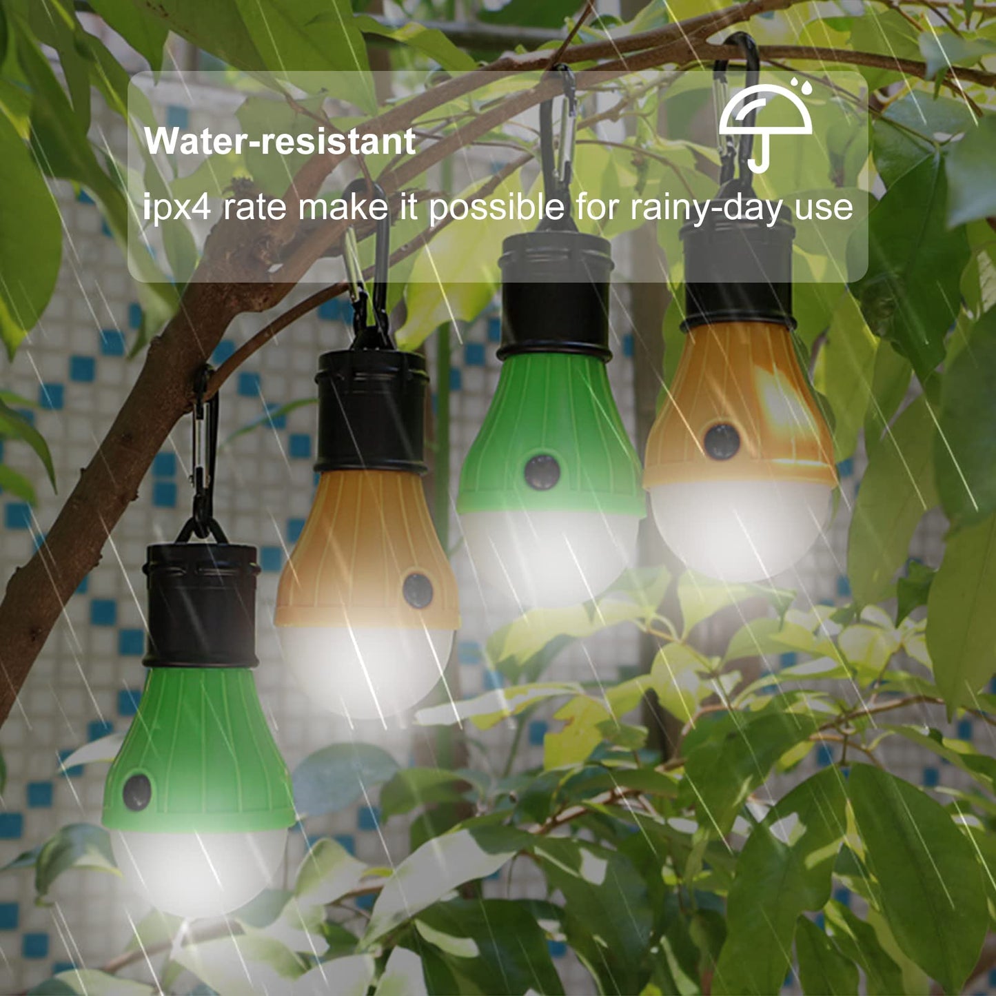 LED Camping Tent Lantern, Portable Outdoor Waterproof Emergency Light Bulb, Battery Powered with Clip Hook, Super Bright, for Hiking, Party，Camping, Fishing, Power Failure (=4 Packs, Multi-Color)