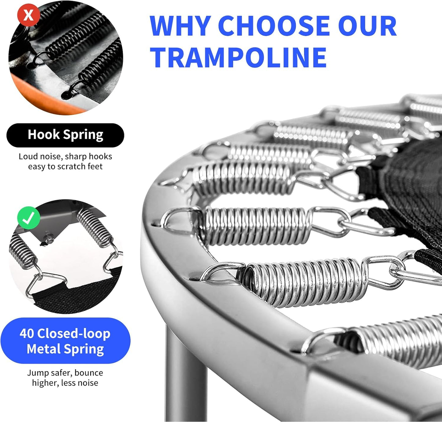 Rebounder Trampoline for Adults - 60” Foldable Mini Indoor Fitness Trampoline with Adjustable Handle & Non-Slip Pads | Max Load 330lbs