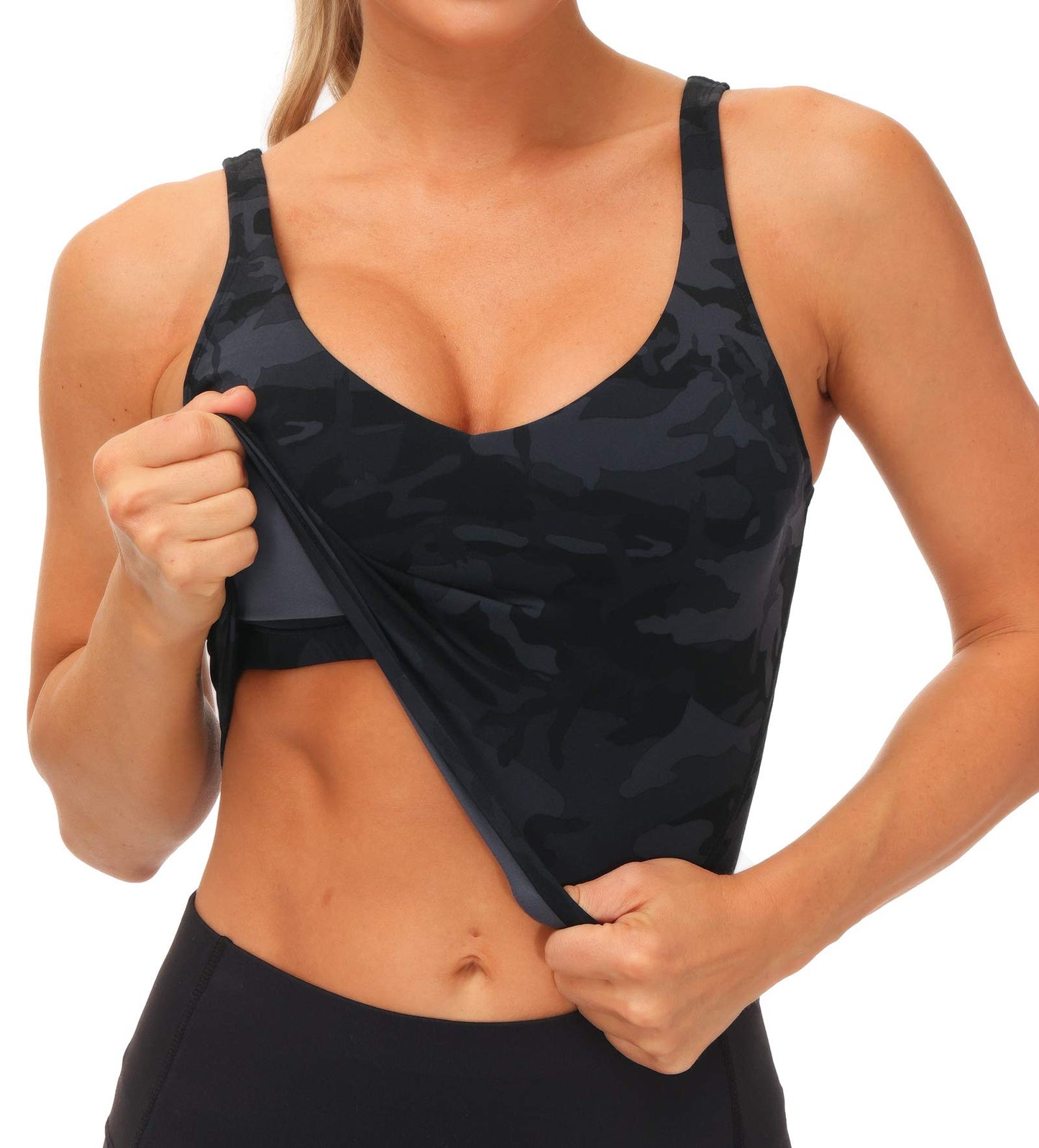 THE GYM PEOPLE Womens Camo Longline Sports Bra Wirefree Padded Medium Support Yoga Bras Gym Running Workout Tank Tops