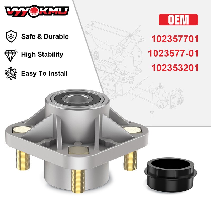 VYYOKMU Club Car Front Wheel Hub Assembly, Golf Cart Wheel Bearings with Dust Cover for Club Car DS&Precedent(2003-UP) and Tempo(2018-UP) Gas&Electric Golf Cart, OEM# 102357701 (2PCS)