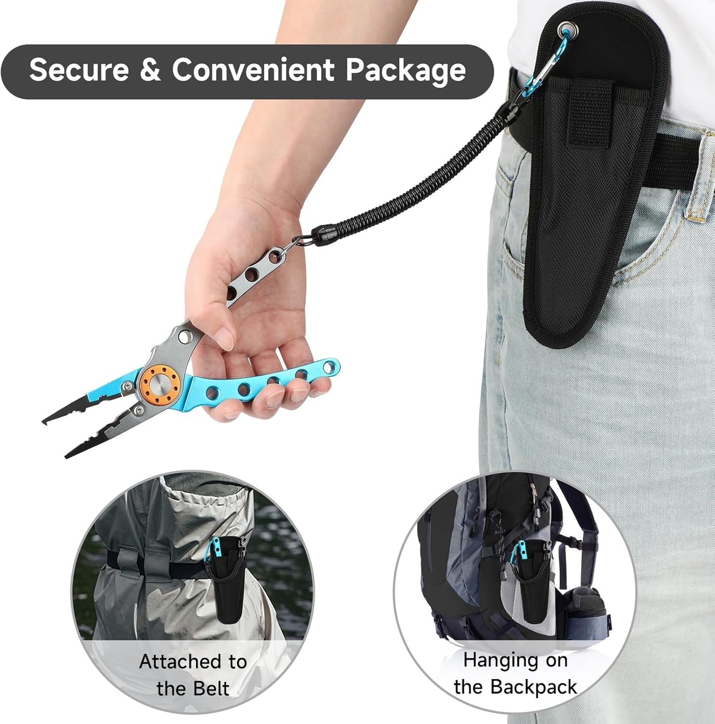 Fishing Pliers - 7-Inch Aluminum Braid Cutters | Corrosion Resistant Hook Remover & Split Ring Tool with Sheath and Lanyard