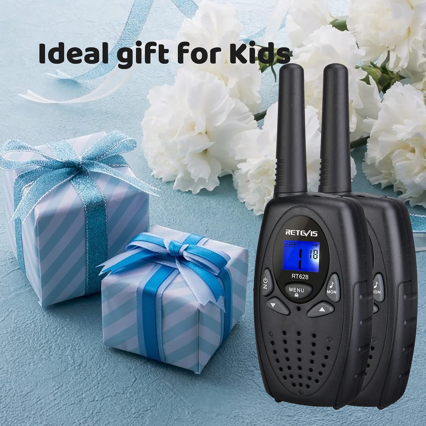 Retevis RT628 Walkie Talkies, Long Range Walkie Talkies for Adults, Belt Clip Key Lock Crystal Voice, Family Two Way Radios 4 Pack with for Camping Hiking(Black,4 Pack)