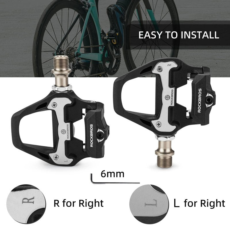 ROCKBROS Road Bike Pedals Lightweight Clipless Bicycle Pedals with Cleats Set Compatible with SPD-SL System