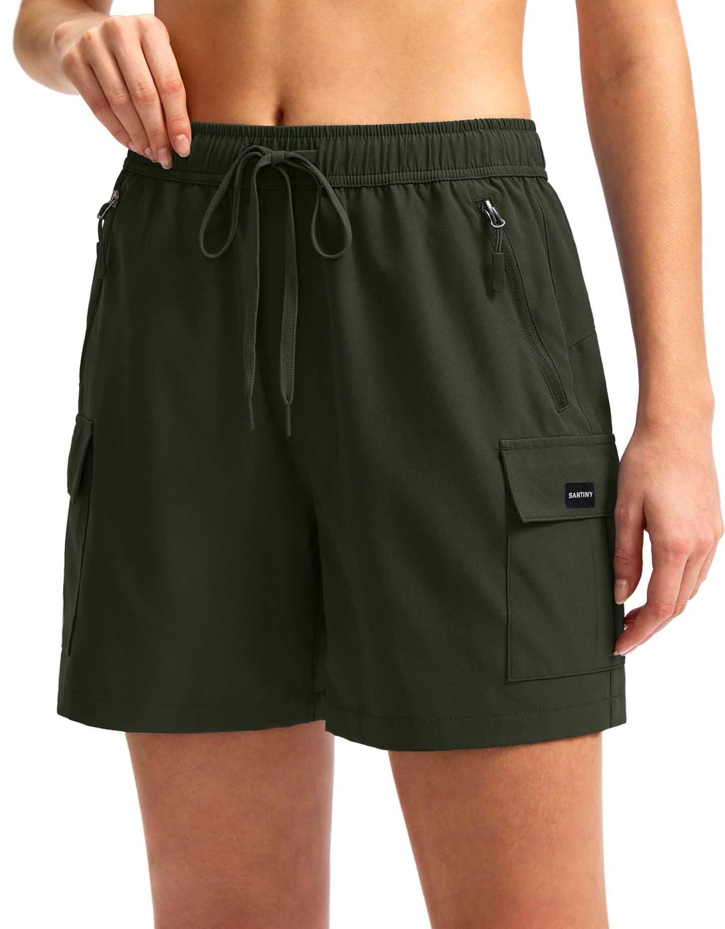 SANTINY Women's 5''/ 7''/9'' Hiking Cargo Shorts(Army Green_XS)