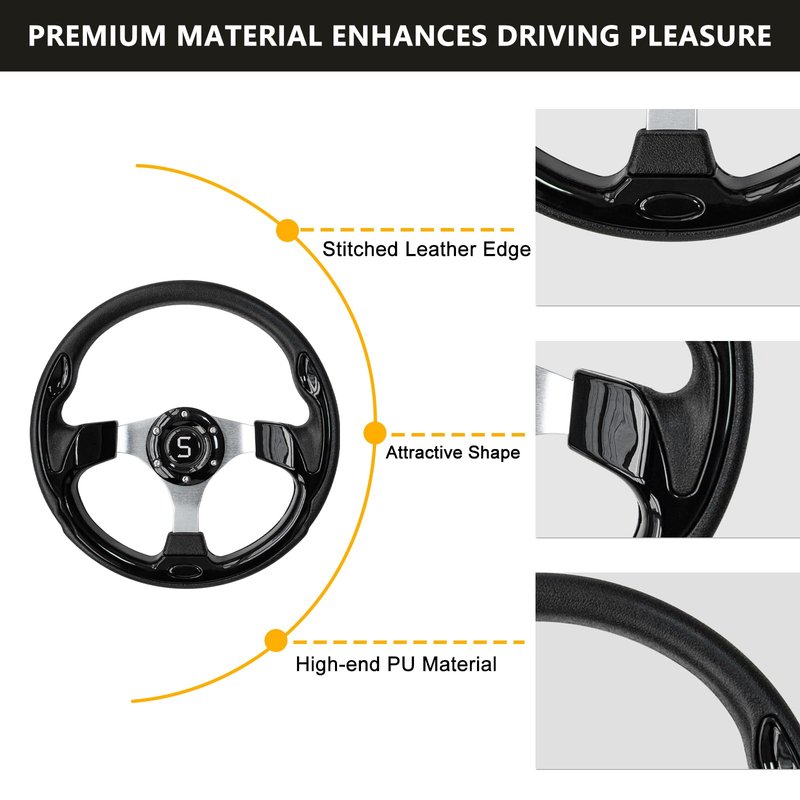 Shu-Ran Golf Cart Steering Wheel, 12.5"/320mm Universal Club Car Steering Wheel for Club Car DS and Precedent EZGO RXV & TXT Yamaha Most Golf Cart (Style 2)