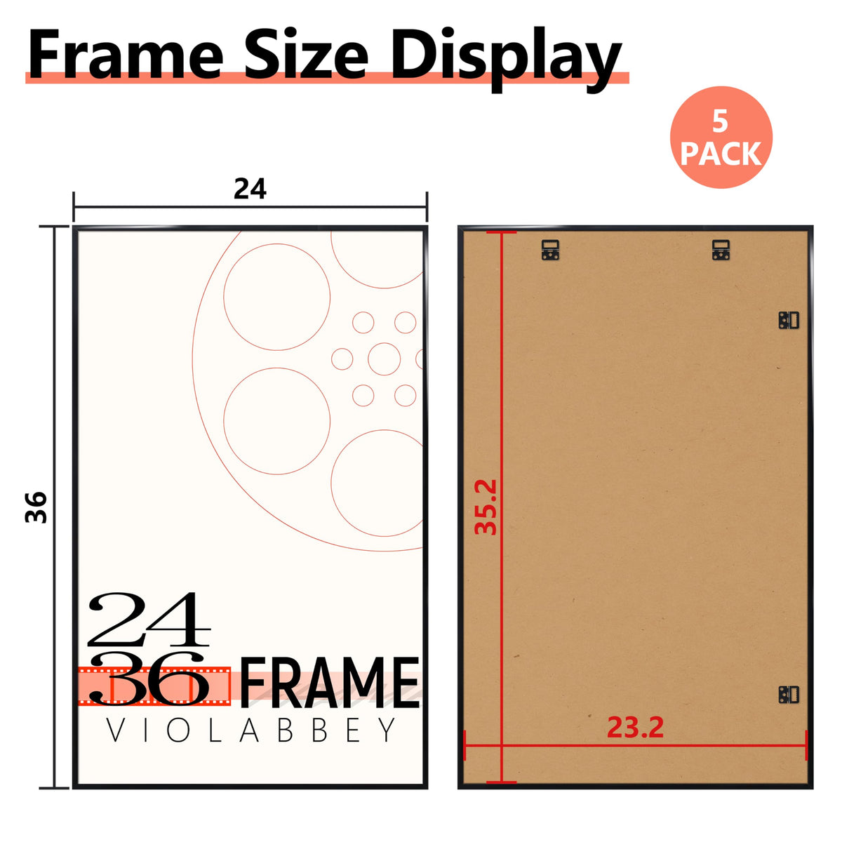 VIOLABBEY 24x36 Poster Frame Set of 5, Black, Gallery Wall Frame