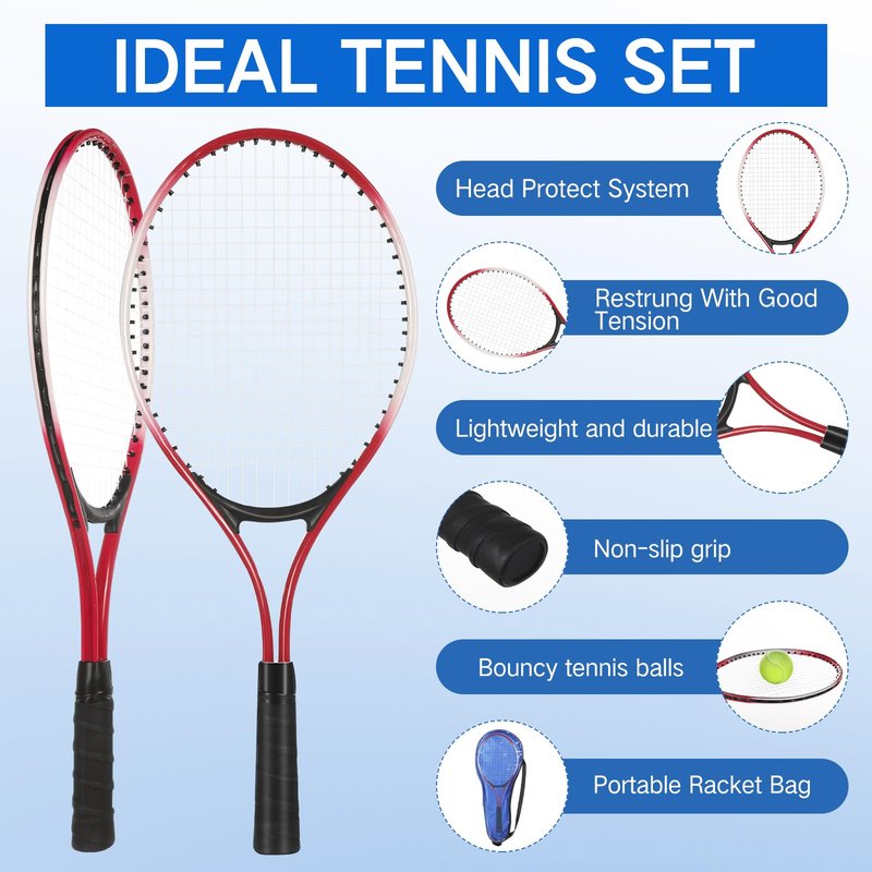 4 Pack Tennis Rackets Recreational 21 Inch Lightweight Tennis Racket Bulk with Balls Overgrips Carry Bag for Training Beginners
