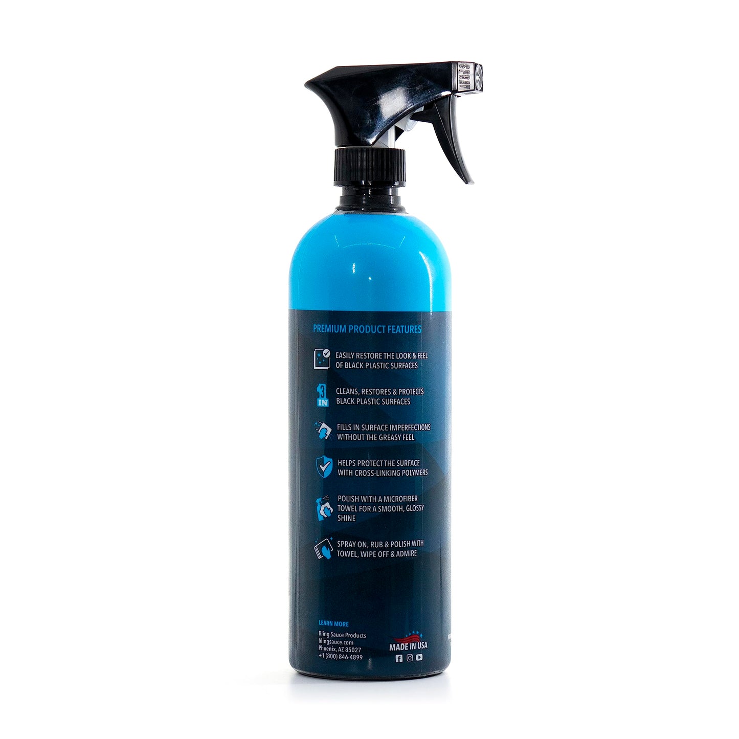 Bling Sauce Platinum: Trim Sauce, 3 in 1 Black Plastic Restorer. Cleans, Protects and Restores Faded or Damaged Black Plastic Trim on Cars, Trucks, SXS. Spray On-Wipe Off. 24oz