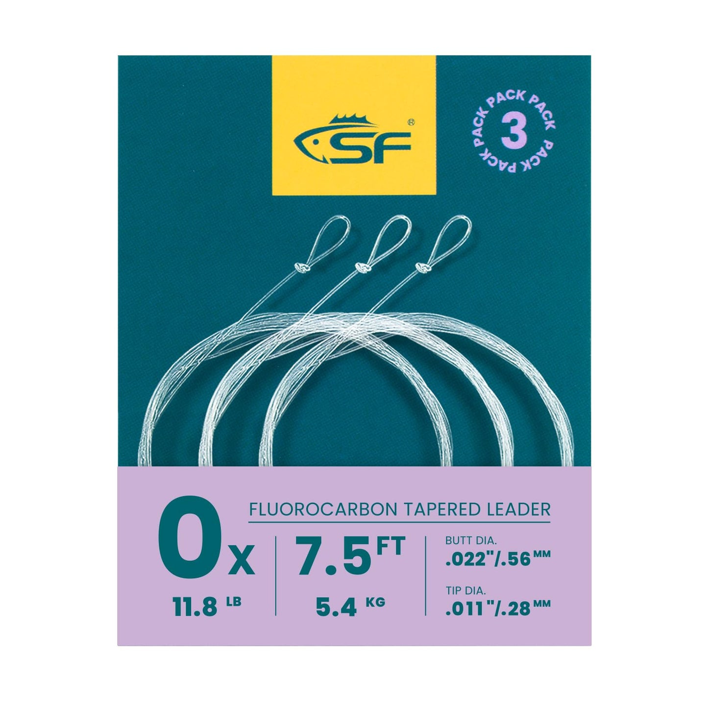 SF 3 Packs Pre-Tied Loop Fly Fishing Tapered Leader Fluorocarbon 7.5FT 0X