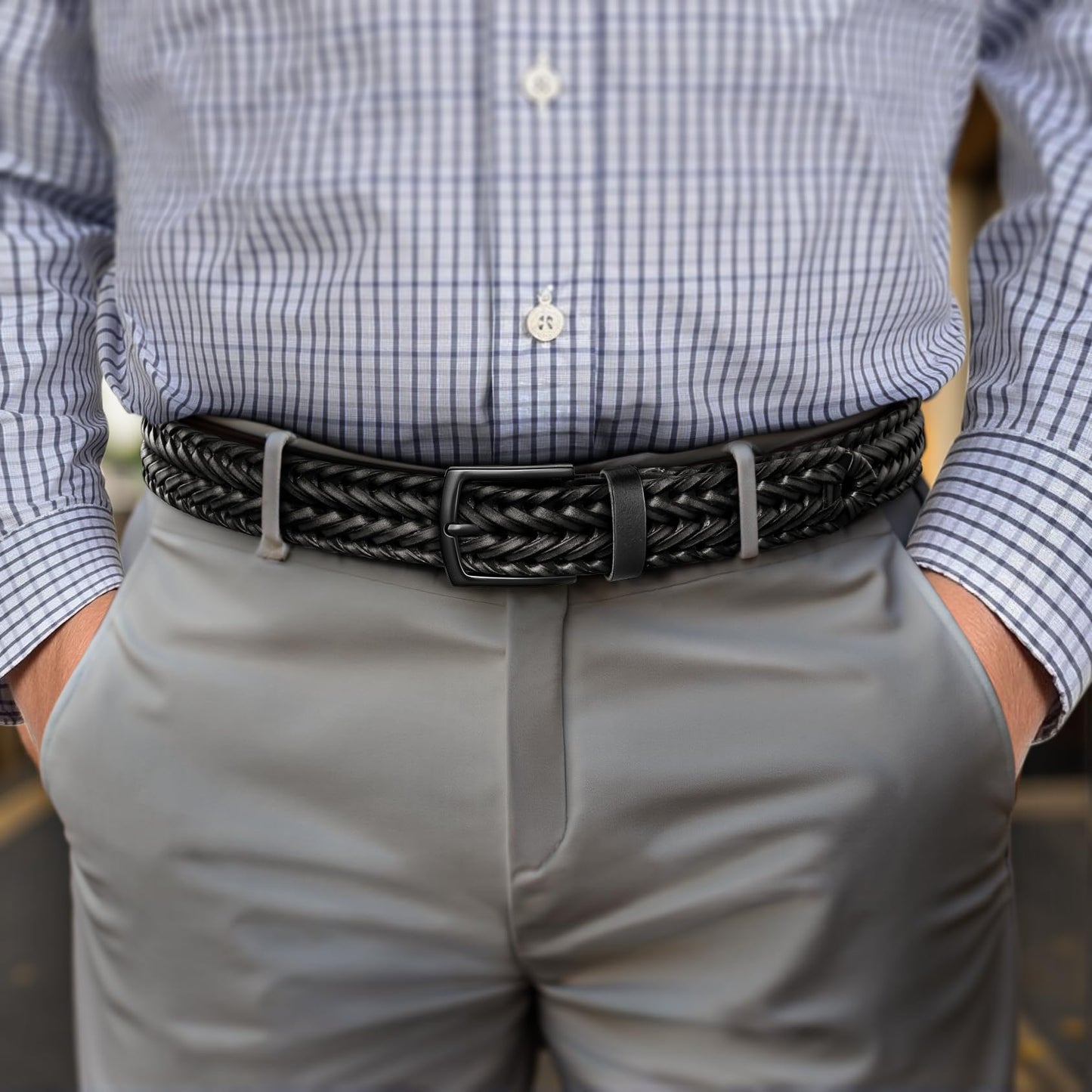 KEMISANT Men Belt, Braided Belt Comfortable For Men Casual Jean Golf 1 3/8"(Black,30"-34" Waist Adjustable)