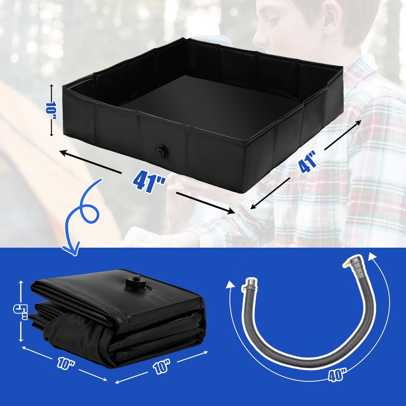 MABOZOO Portable Shower Pan, 41" x 41" x 10" Outdoor Shower Base Foldable Shower Base with Drain Pipe Camping Shower Mat for Indoor & Outdoor