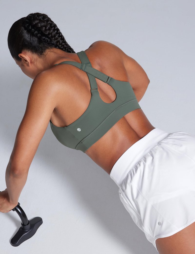 CRZ YOGA Butterbreeze Criss Cross Back Sports Bras for Women - V Neck Adjustable Straps Padded Workout Training Crop Top Grey Sage Medium