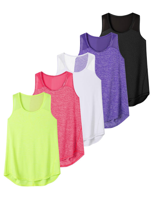 Aeuui Women's 5 Pack Workout Tops Mesh Racerback Tank Tops Sleeveless Athletic Gym Yoga Shirts