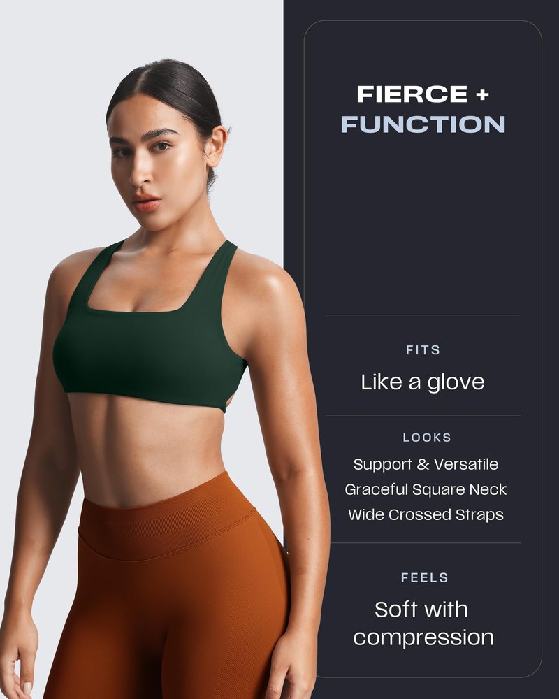 Aoxjox Women's Workout Sports Bras Square Neck Emma Cross Back Fitness Training Gym Bra Yoga Crop Tank (A Forest Green, Small)