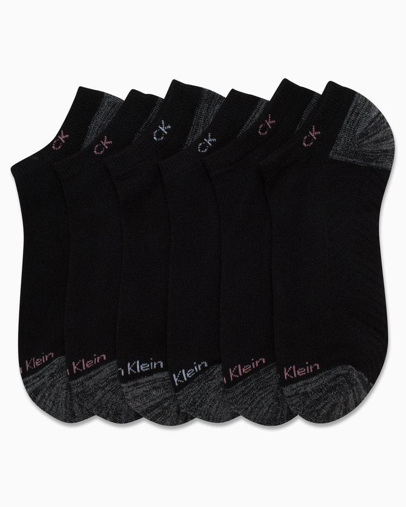 Calvin Klein Womens No Show Socks - 6 Pack Cushioned Athletic Performance Low Cut Running Socks for Women, Size 4-10, Black
