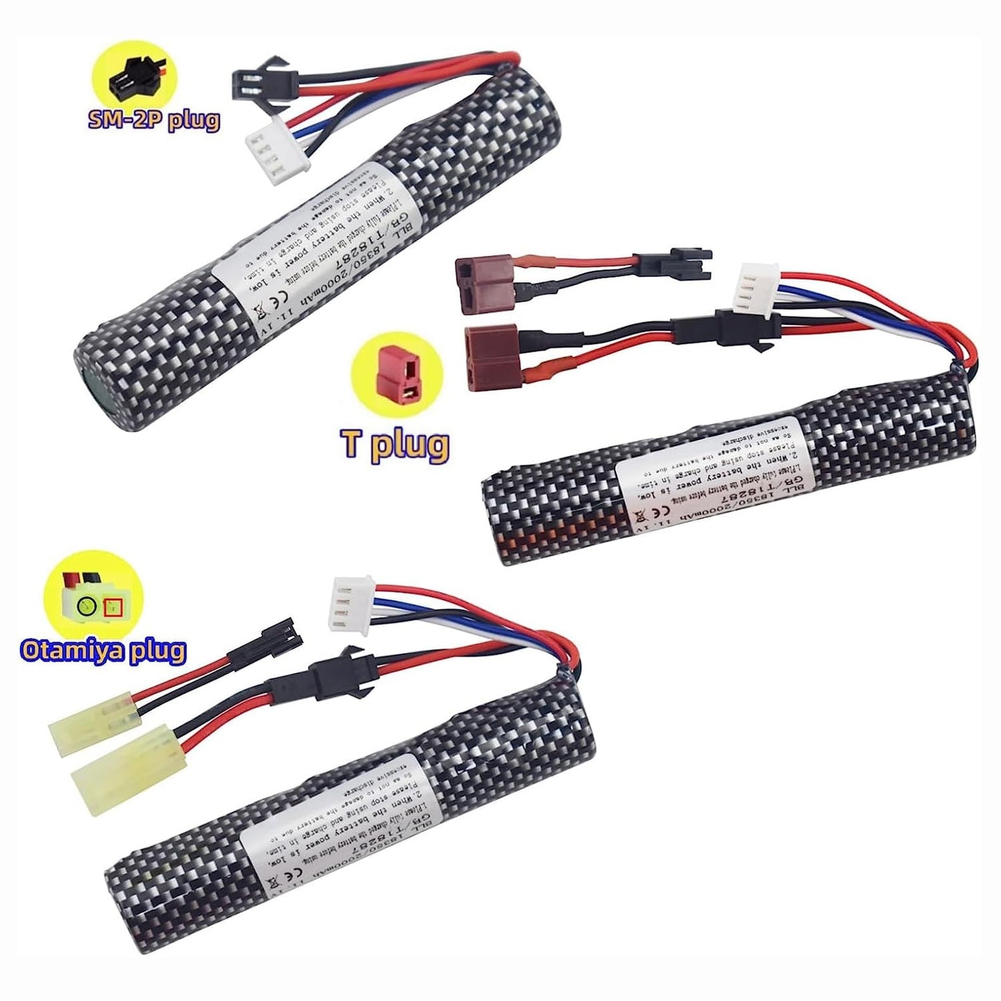 MOONZON 2PCS 3S 11.1V 2000mAh Li-ion Battery with SM-2P Plug Connector Whith Adapter and USB Charging Cable, Suitable for Airsoft Gel Water Droplet Blaster Air Gun Gel Ball Shock Wave Spare Battery