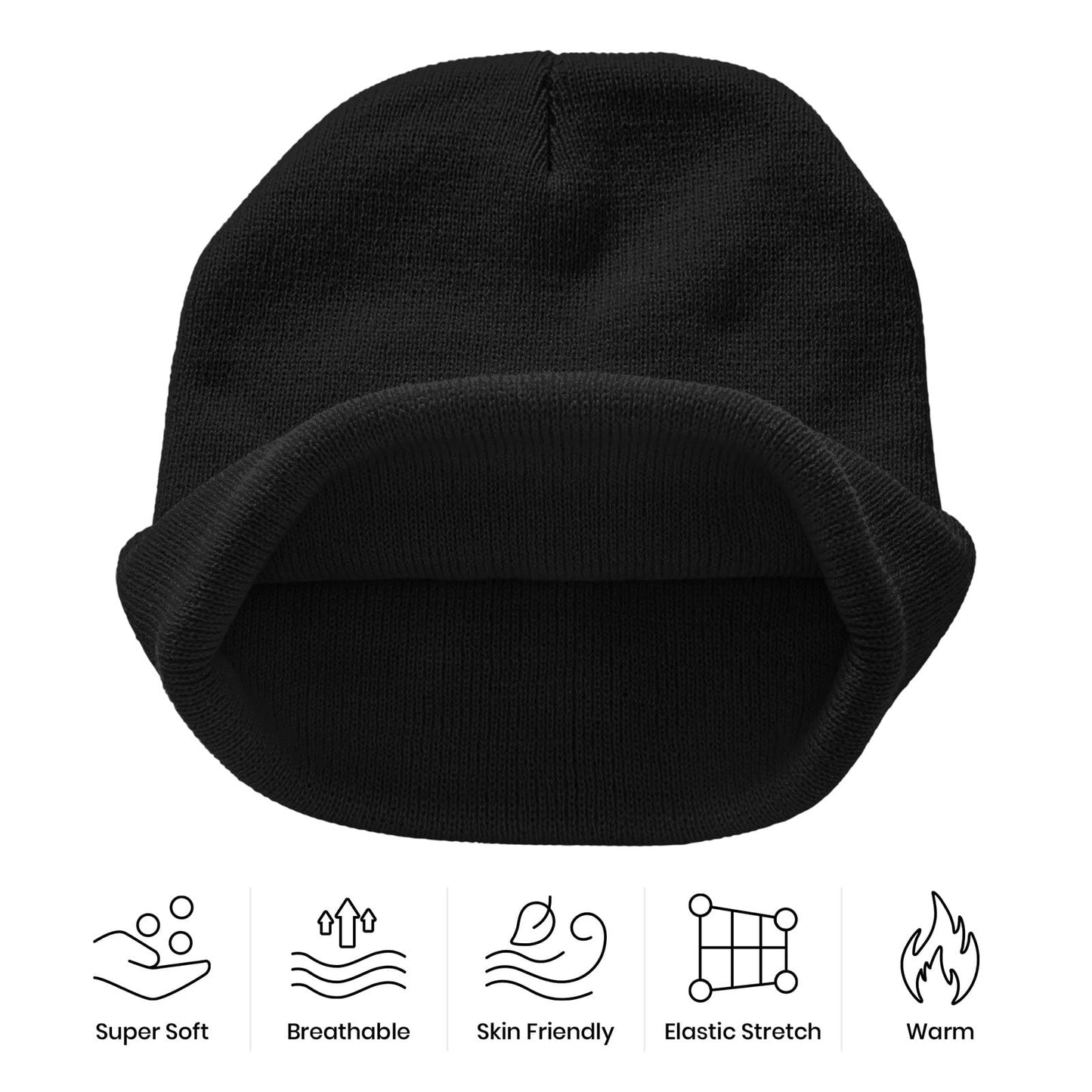 Goth Spooky Horror Demon Devil Horned Embroidery Beanie Black Knit Hat for Men Women, Casual Skull Knit Cap