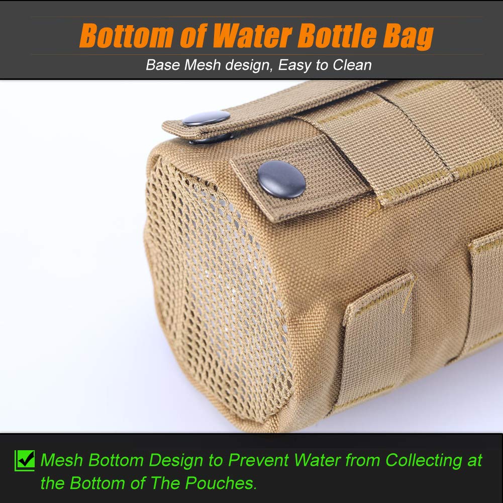 R.SASR Upgraded Tactical Drawstring Molle Water Bottle Holder Tactical Pouches (TAN-2-4)