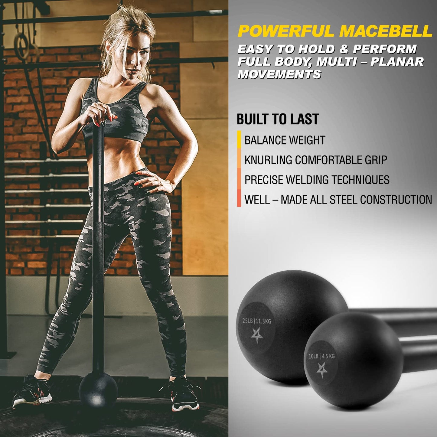 Yes4All Steel Mace Bell for Strength Training, Shoulder, Grips & Forearms Workouts - 20 Pounds