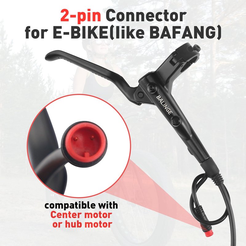 E-bike Hydraulic Brake 2-Pin Power-off Connector 2-Pistons E-Bike Electric Power-Off Hydraulic Rear Brake with 160mm 6 bolts Disc Rotor, Hydraulic Disc Brake Caliper Lever for e-Bike, Fat Bike