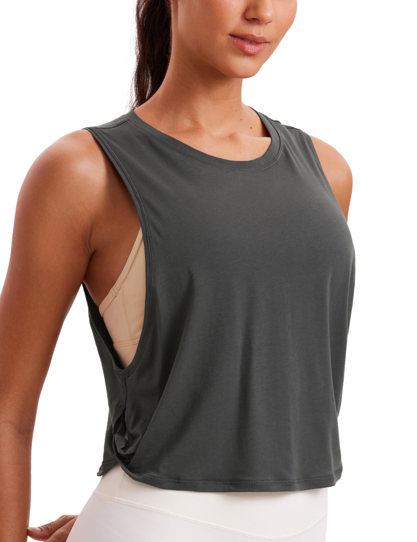 CRZ YOGA Pima Cotton Large Armhole Tank Tops for Women - Workout Sport Athletic Yoga Running Gym Loose Crop Sleeveless Shirts Grey Olive X-Small
