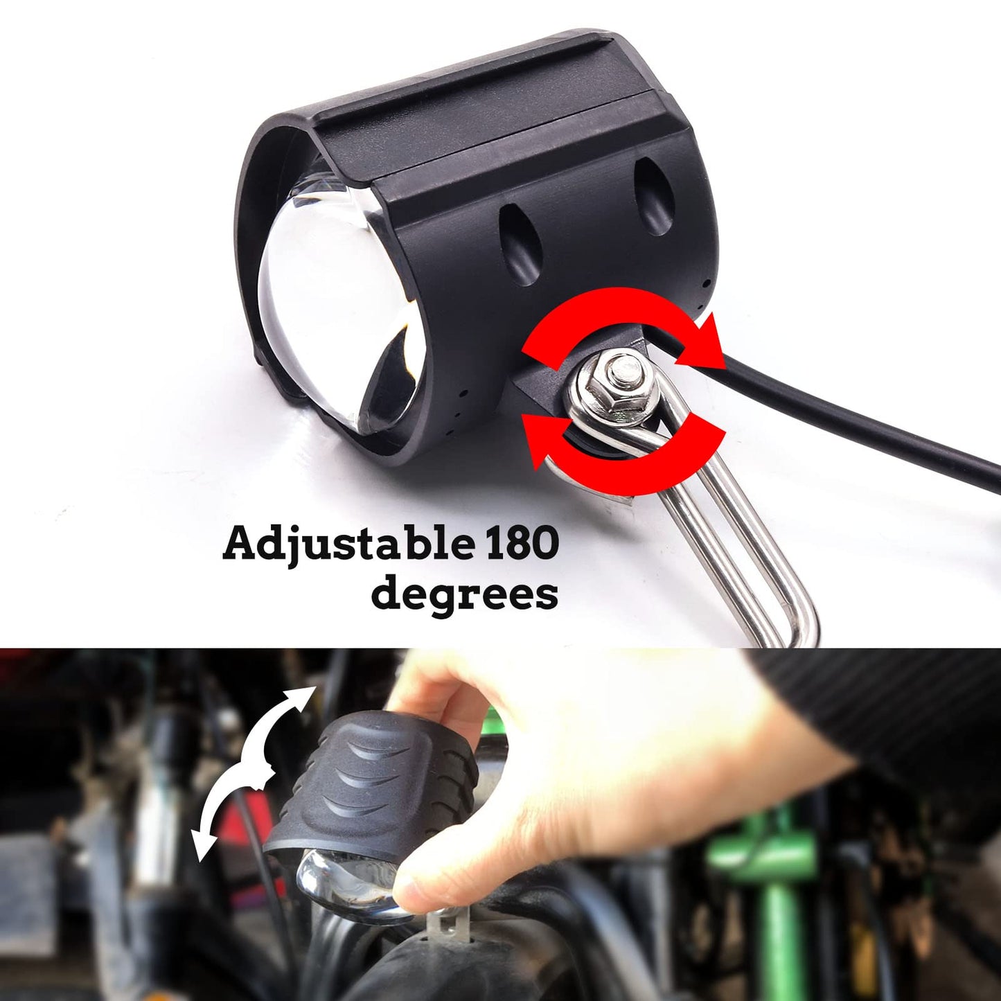 Biqing 2 in 1 Electric Bike Spotlight with Horn,36-60V Bike Front Light 12W Motorcycle Spotlight Fog Light with Bell Waterproof for Electric Scooter(with 59in Wire Cable)