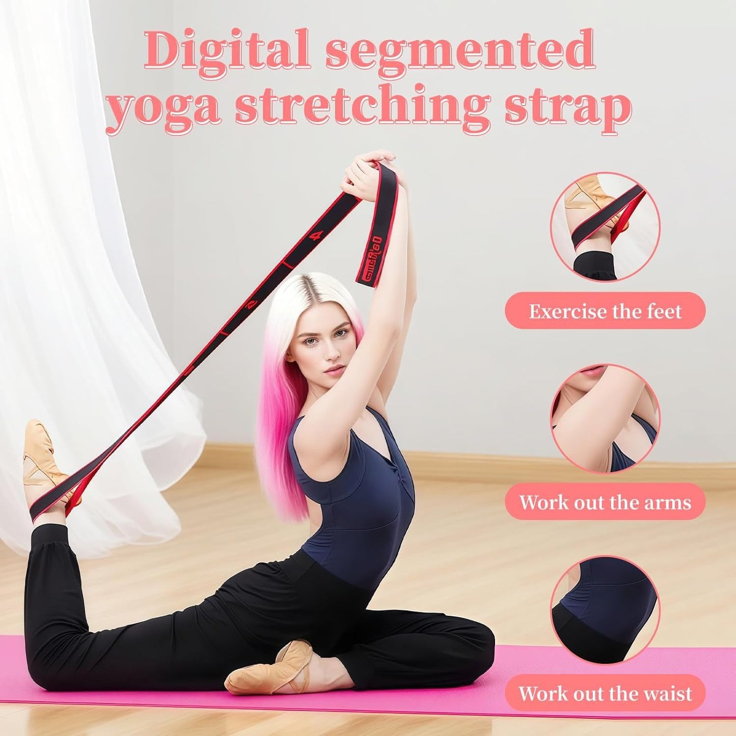2PCS Fitness Resistance Band for Stretching and Yoga, Number Stretch Resistance Band with Clear Markings, 8-Section Elastic Training Bands for Full Body Stretching Shaping
