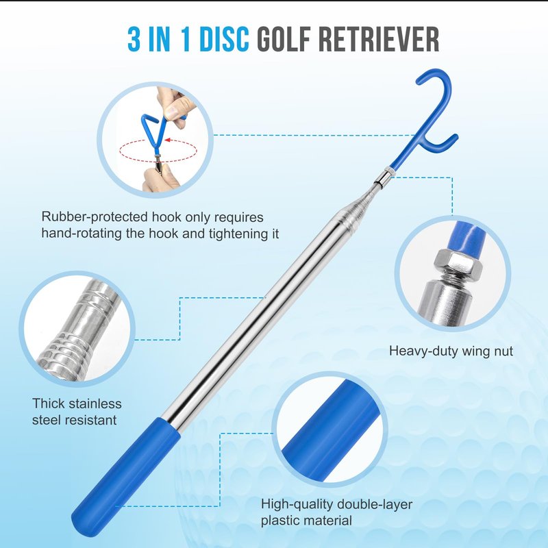 Acebirdie Disc Golf Retriever Pole 16 Feet, Telescopic Discs Retriever with Durable Stainless Steel Frame and Carry Bag - Extendable Golf Accessories Grabber to Retrieve Discs in Water, Trees, Bushes