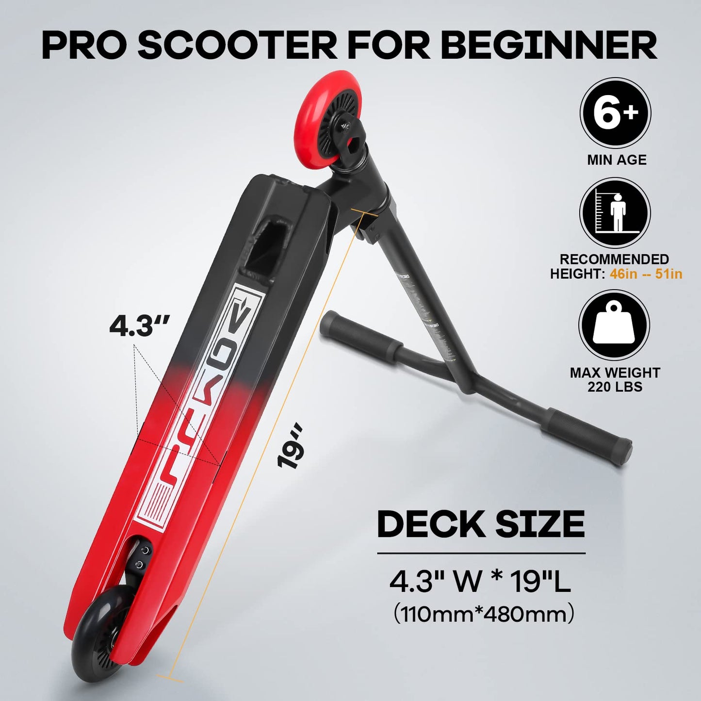 VOKUL Complete Pro Scooter for Kids Boys Girls Teens Up 6 Years - Freestyle Tricks Pro Stunt Scooter (Red)