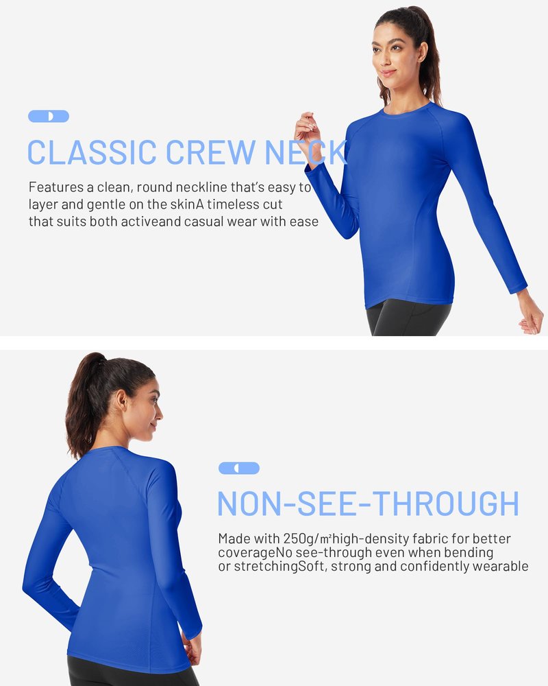 Runhit Compression Shirt for Women Long Sleeve Workout Tops Athletic Base Layer Gym Yoga Running Sports Gear Quick Dry UPF 50+ Blue S