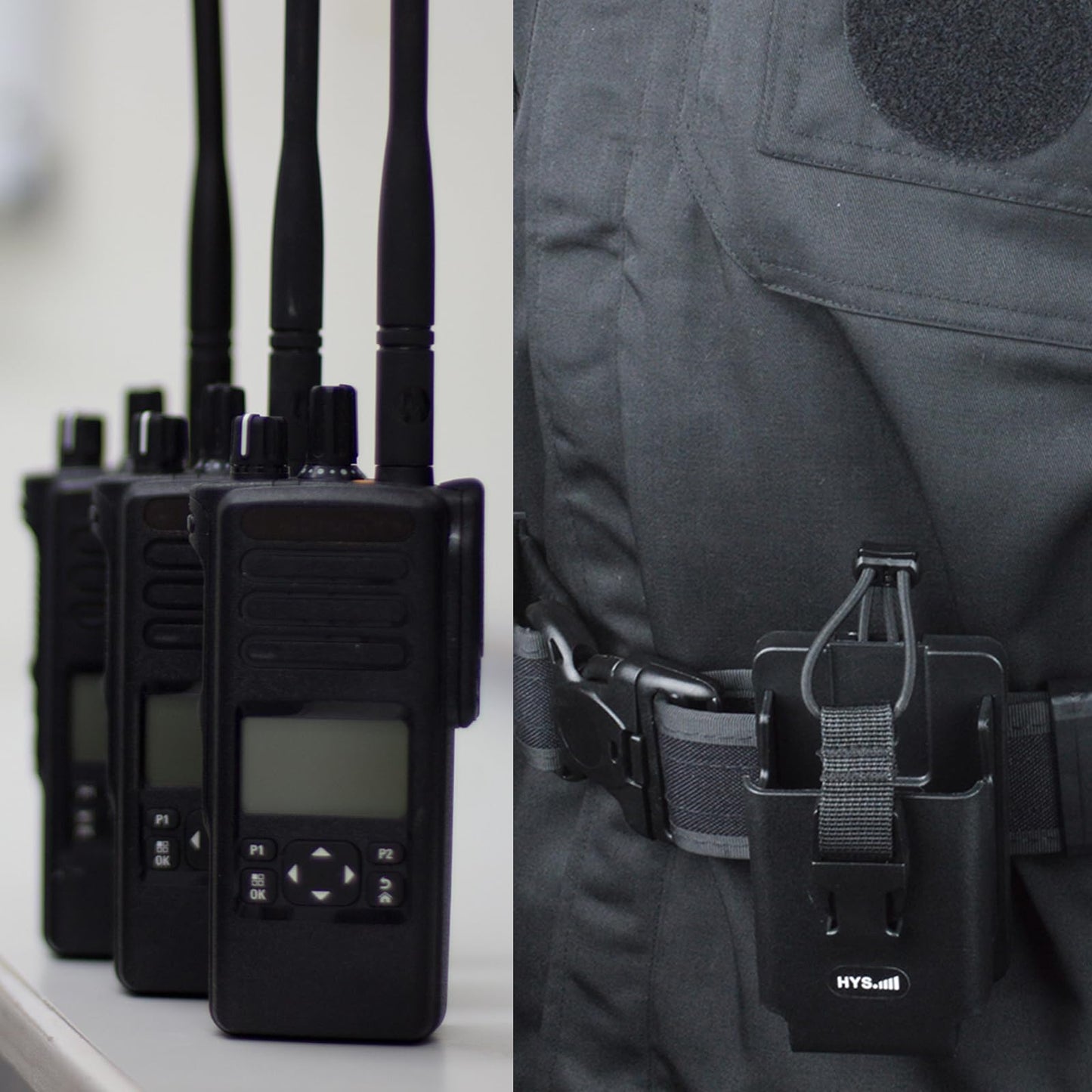 HYS Tactical Handheld Two Way Radio Holster - Portable Radio Case (TPU) with Belt Clip & MOLLE Attachment for Belt, Vest, or Pack, for Walkie-Talkie, Security, EMS, Law Enforcement Duty Gear