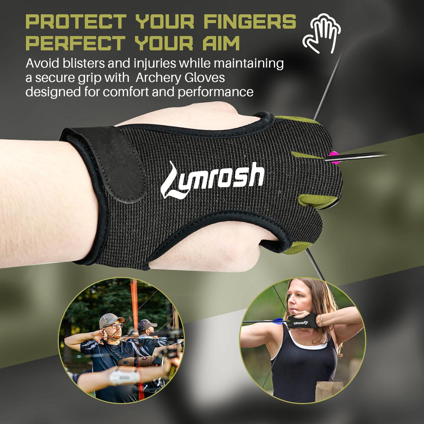 Lumrosh Archery Gloves 3 Finger Cowhide Shooting Hunting Green Men and Women Adult Kids Beginner Recurve Bow Archery Finger Protection Gear (Black, Large)