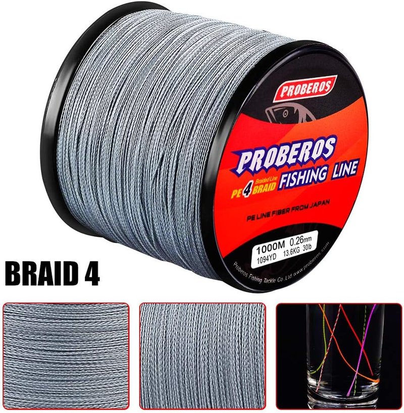 Braided Fishing Line - 4 Strands Multifilament PE Braid Wire for Saltwater | 6LB-100LB, 110-547 Yards